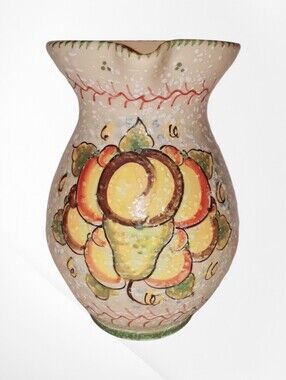 Vintage Pitcher Hand Painted Ceramic Vase Tuscan Rustic Farmhouse Decor